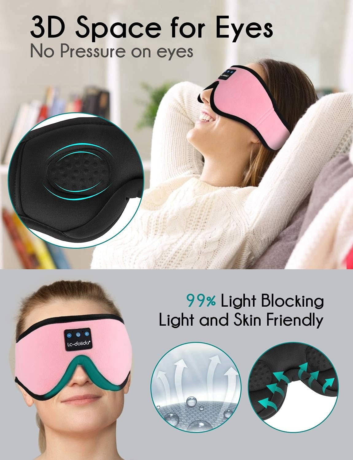 Sleep Mask with Bluetooth Headphones, Sleep Headphones Bluetooth Sleep Mask Breathable Sleeping Headphones for Side Sleepers Best Gift and Travel Essential